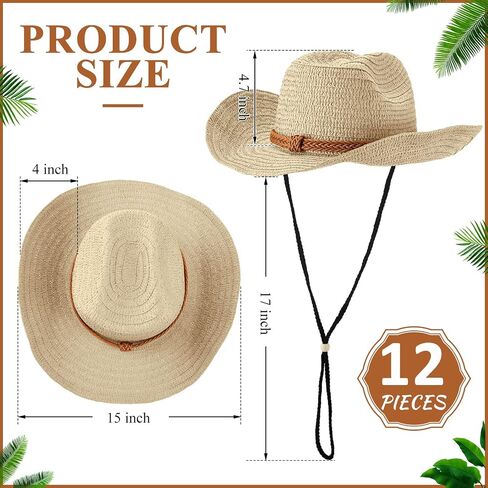 12 Pcs Straw Cowboy Hat for Men Women Western Party Hat Sun Protection Hat Wide Brim Cowgirl Costume Accessories for Summer Beaches Outdoor Adventures Fishing Riding Camping Garden Yard Work, Beige, in Saudi Arabia