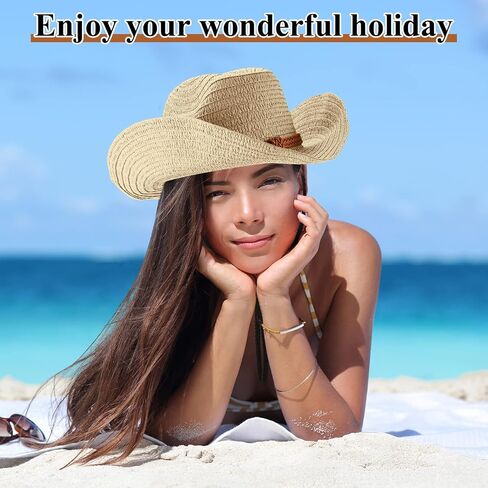12 Pcs Straw Cowboy Hat for Men Women Western Party Hat Sun Protection Hat Wide Brim Cowgirl Costume Accessories for Summer Beaches Outdoor Adventures Fishing Riding Camping Garden Yard Work, Beige, in Saudi Arabia