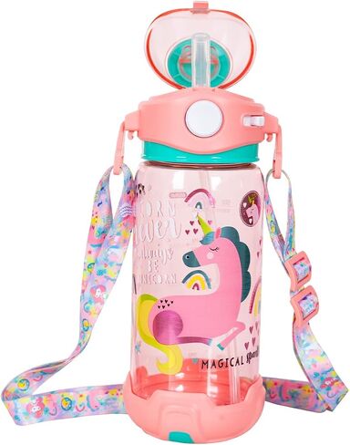 YOYTOO Kids Water Bottle with Straw/Lanyard for School Kids Girls Boys, 22oz BPA Free Child Drinking Water Bottle One-Click-Open Leak-Proof Locking Flip Lid for School Sport Travel (Unicorn) in Saudi Arabia