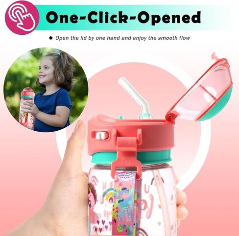 YOYTOO Kids Water Bottle with Straw/Lanyard for School Kids Girls Boys, 22oz BPA Free Child Drinking Water Bottle One-Click-Open Leak-Proof Locking Flip Lid for School Sport Travel (Unicorn) in Saudi Arabia