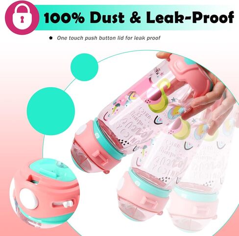YOYTOO Kids Water Bottle with Straw/Lanyard for School Kids Girls Boys, 22oz BPA Free Child Drinking Water Bottle One-Click-Open Leak-Proof Locking Flip Lid for School Sport Travel (Unicorn) in Saudi Arabia