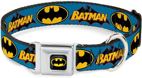 Buckle-Down Dog Collar Seatbelt Buckle Vintage Batman Logo Bat Signal Blue 11 to 17 Inches 1.0 Inch Wide, Vintage Batman Logo & Bat Signal Blue (DC-WBM013-M) in Saudi Arabia