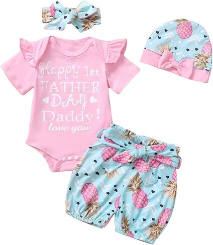 مجموعة ملابس قصيرة لعيد الأب للفتيات حديثي الولادة من Singcoco in Kuwait