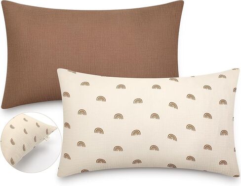 Tranqun 2 حزمة وسادة طفل بوهو مع كيس وسادة قطن الموسلين 13 × 18 بوصة قوس قزح لينة للأطفال الوسائد للأطفال الصغار غطاء وسادة للنوم قيلولة السفر سرير الفراش in Kuwait