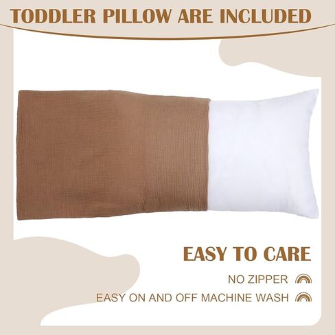 Tranqun 2 حزمة وسادة طفل بوهو مع كيس وسادة قطن الموسلين 13 × 18 بوصة قوس قزح لينة للأطفال الوسائد للأطفال الصغار غطاء وسادة للنوم قيلولة السفر سرير الفراش in Kuwait