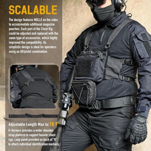 جهاز الصدر المعياري من WYNEX بنمط الكنغر، حقيبة أدوات الصدر التكتيكية مع حزمة صدر ثلاثية ماج/سحاب مع حزام على شكل حرف H in Kuwait