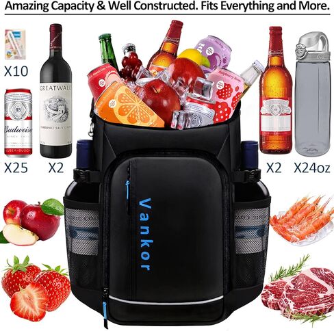 Vankor حقيبة ظهر تبريد للرجال والنساء معزولة مانعة للتسرب 37 علبة، 3 جيوب تخزين حقيبة تبريد للسفر حقيبة تبريد محمولة ناعمة الجوانب مقاومة للماء على الشاطئ والثلج وقوارب الكاياك ومبردات التخييم في الهواء الطلق in Kuwait