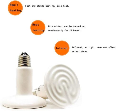 2 Pack 100W White Infrared Heat Lamp Bulbs, Ceramic Heating Emitter Brooder Coop Pet Red Lamp Bulbs for Reptiles, Tortoise etc. Without light in Kuwait