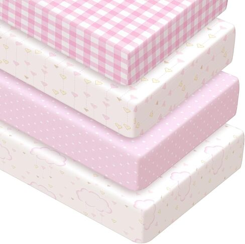 Peryiter 4 Pack Crib Sheets Pink Plaid Nursery Sheets for Girl Blue Bear Crib Sheets for Boy Baby Standard Crib Sheets with Daisy Printed for Baby Boys or Girls (Pink Gingham) in Kuwait