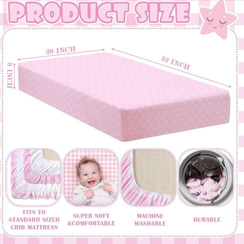 Peryiter 4 Pack Crib Sheets Pink Plaid Nursery Sheets for Girl Blue Bear Crib Sheets for Boy Baby Standard Crib Sheets with Daisy Printed for Baby Boys or Girls (Pink Gingham) in Kuwait