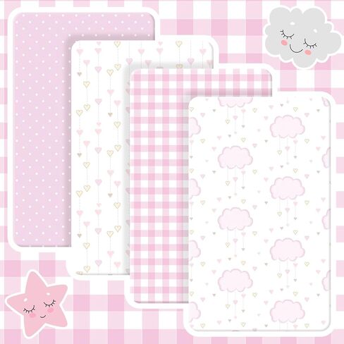 Peryiter 4 Pack Crib Sheets Pink Plaid Nursery Sheets for Girl Blue Bear Crib Sheets for Boy Baby Standard Crib Sheets with Daisy Printed for Baby Boys or Girls (Pink Gingham) in Kuwait
