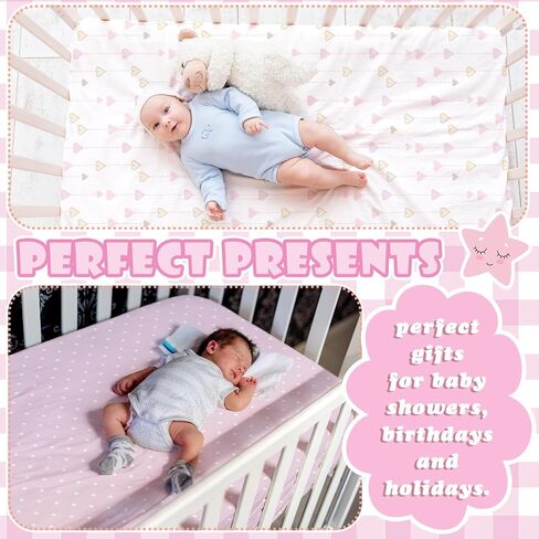 Peryiter 4 Pack Crib Sheets Pink Plaid Nursery Sheets for Girl Blue Bear Crib Sheets for Boy Baby Standard Crib Sheets with Daisy Printed for Baby Boys or Girls (Pink Gingham) in Kuwait