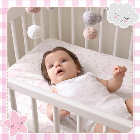 Peryiter 4 Pack Crib Sheets Pink Plaid Nursery Sheets for Girl Blue Bear Crib Sheets for Boy Baby Standard Crib Sheets with Daisy Printed for Baby Boys or Girls (Pink Gingham) in Kuwait