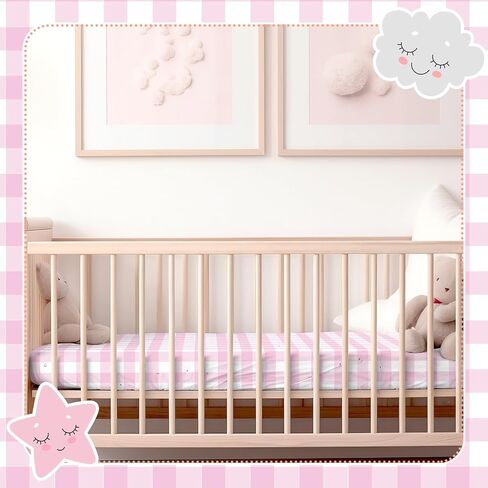 Peryiter 4 Pack Crib Sheets Pink Plaid Nursery Sheets for Girl Blue Bear Crib Sheets for Boy Baby Standard Crib Sheets with Daisy Printed for Baby Boys or Girls (Pink Gingham) in Kuwait