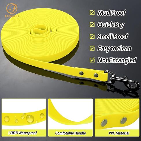 مقود تدريب للكلاب مقاوم للماء من مادة PVC + مقود سلكي مقاوم للمضغ، مقود طويل للكلاب في الهواء الطلق للتدريب، الشاطئ، الفناء، اللعب، التخييم (الورد، 10 أقدام) in Kuwait