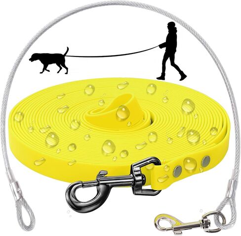 مقود تدريب للكلاب مقاوم للماء من مادة PVC + مقود سلكي مقاوم للمضغ، مقود طويل للكلاب في الهواء الطلق للتدريب، الشاطئ، الفناء، اللعب، التخييم (الورد، 10 أقدام) in Kuwait