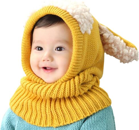 Toddlers Baby Girls and Boys Rabbit Ears Beanie Cap Winter Warm Knit Caps Scarf Woolen Earflap Hood Warm Skull Knit Caps in Saudi Arabia