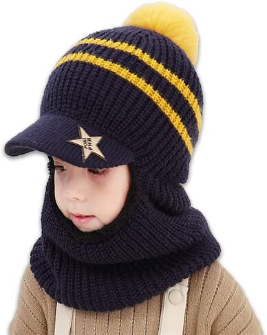Toddlers Baby Girls and Boys Rabbit Ears Beanie Cap Winter Warm Knit Caps Scarf Woolen Earflap Hood Warm Skull Knit Caps in Saudi Arabia