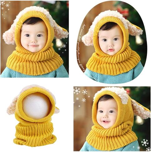 Toddlers Baby Girls and Boys Rabbit Ears Beanie Cap Winter Warm Knit Caps Scarf Woolen Earflap Hood Warm Skull Knit Caps in Saudi Arabia