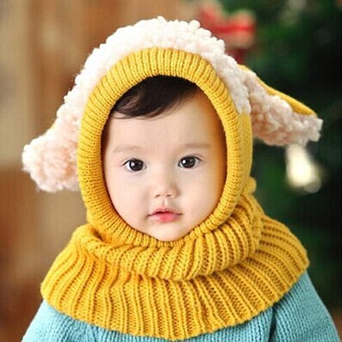 Toddlers Baby Girls and Boys Rabbit Ears Beanie Cap Winter Warm Knit Caps Scarf Woolen Earflap Hood Warm Skull Knit Caps in Saudi Arabia