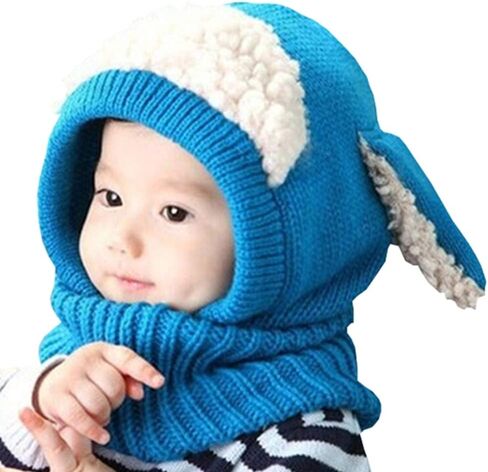 Toddlers Baby Girls and Boys Rabbit Ears Beanie Cap Winter Warm Knit Caps Scarf Woolen Earflap Hood Warm Skull Knit Caps in Saudi Arabia