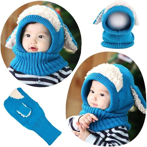 Toddlers Baby Girls and Boys Rabbit Ears Beanie Cap Winter Warm Knit Caps Scarf Woolen Earflap Hood Warm Skull Knit Caps in Saudi Arabia