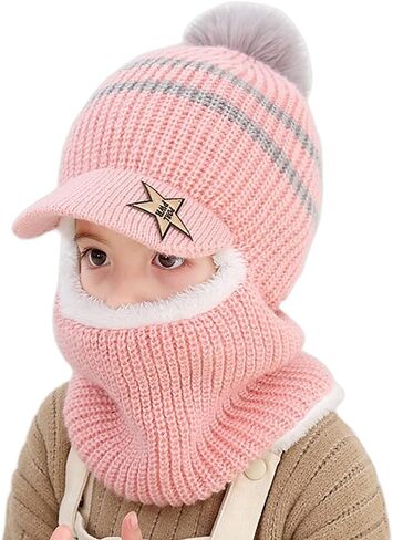 Toddlers Baby Girls and Boys Rabbit Ears Beanie Cap Winter Warm Knit Caps Scarf Woolen Earflap Hood Warm Skull Knit Caps in Saudi Arabia
