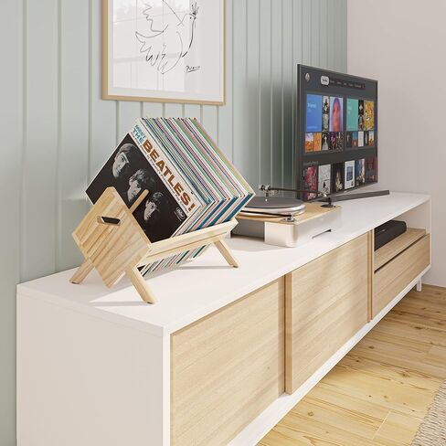 راستيك ستيت حامل أسطوانات فينيل مع فاصل قابل للتعديل - تخزين 80-100 ال بي - رف خشبي لعرض المجلات والالبومات والكتب والصحف والملفات والصور - طبيعي in Kuwait