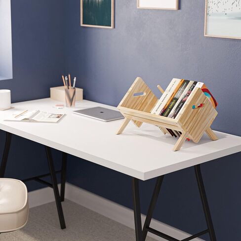 راستيك ستيت حامل أسطوانات فينيل مع فاصل قابل للتعديل - تخزين 80-100 ال بي - رف خشبي لعرض المجلات والالبومات والكتب والصحف والملفات والصور - طبيعي in Kuwait