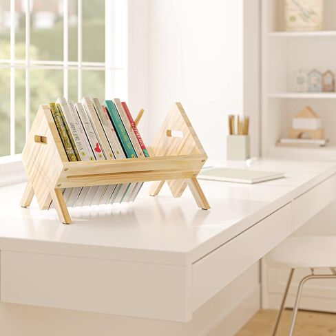 راستيك ستيت حامل أسطوانات فينيل مع فاصل قابل للتعديل - تخزين 80-100 ال بي - رف خشبي لعرض المجلات والالبومات والكتب والصحف والملفات والصور - طبيعي in Kuwait