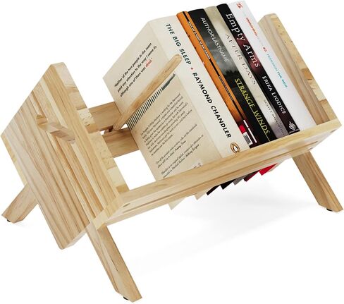 راستيك ستيت حامل أسطوانات فينيل مع فاصل قابل للتعديل - تخزين 80-100 ال بي - رف خشبي لعرض المجلات والالبومات والكتب والصحف والملفات والصور - طبيعي in Kuwait