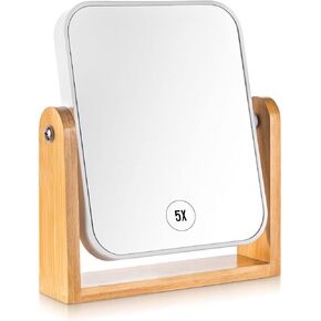 Magnifying Makeup Mirror Bamboo, 1X 5X Double Sided Mirror with Magnification, 360 Degree Rotation Table Mirror in Saudi Arabia