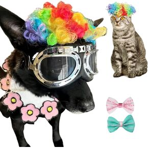 Funny Dog Wig Pet Costumes, Cat Costume Synthetic Hairpiece Cosplay Wigs, Headwear for Halloween Christmas Festivals Party Decor, Fancy Dress,Average Size for Most Dog Cat,Black Brown Straight