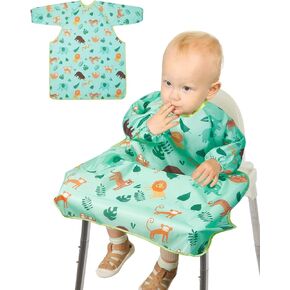 مرايل تغذية الأطفال من ليكتين - قطعتان من مرايل الأطفال بأكمام طويلة لتناول الطعام، غطاء مريلة مقاوم للماء للكرسي المرتفع in Kuwait