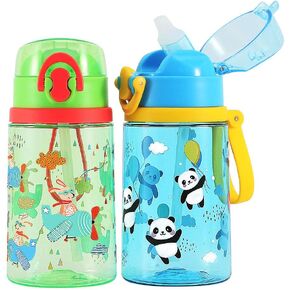 Home Tune 2 Pack Cute Water Bottles with Straw for Kids Girls Boys, BPA FREE Tritan & Leak Proof & Secure Lock & Soft Carry Loop, 14oz / 400ml (Unicorn & Mermaid)