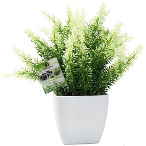 نبات صناعي أخضر من البلاستيك من OFFIDIX، نباتات منزلية صناعية مع مزهرية مربعة بيضاء للمزرعة والمنزل والحديقة والمكتب والفناء والزفاف والديكور الداخلي والخارجي قطعة واحدة in Kuwait