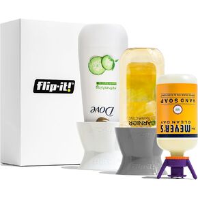 Flip-it! Super Set Universal Bottle Emptying Kit - Maximize Every Drop with Flip-It! 6 XL Base Caps, 6 Adapters, and 2 Flip Top Bottle Stands (Pastel)