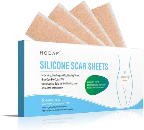 أوراق ندبات السيليكون القابلة لإعادة الاستخدام، شرائط السيليكون الطبية لقطع الحروق الجراحية على القسم C، علاج ندبات الجدرة الضخامية، 6 عبوات 5.9 بوصة × 1.6 بوصة (15 سم × 4 سم) in Kuwait