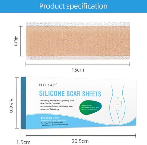 أوراق ندبات السيليكون القابلة لإعادة الاستخدام، شرائط السيليكون الطبية لقطع الحروق الجراحية على القسم C، علاج ندبات الجدرة الضخامية، 6 عبوات 5.9 بوصة × 1.6 بوصة (15 سم × 4 سم) in Kuwait