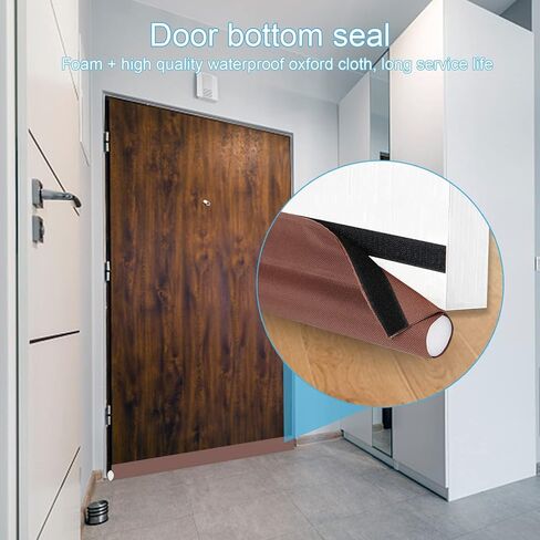 سدادة مسودة الباب، سدادات مسودة تحت الباب 91.48 سم، قاعدة مانعة لمسودة الباب قابلة للتعديل لعازل للصوت، عزل الهواء الساخن والبارد والغبار والدخان والرياح والنسيم (بني، عبوة واحدة) in Kuwait