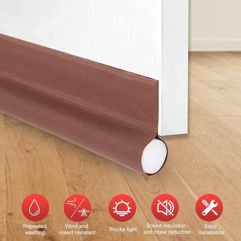 سدادة مسودة الباب، سدادات مسودة تحت الباب 91.48 سم، قاعدة مانعة لمسودة الباب قابلة للتعديل لعازل للصوت، عزل الهواء الساخن والبارد والغبار والدخان والرياح والنسيم (بني، عبوة واحدة) in Kuwait