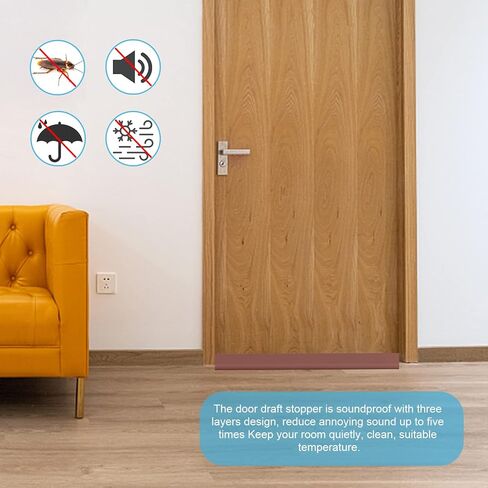 سدادة مسودة الباب، سدادات مسودة تحت الباب 91.48 سم، قاعدة مانعة لمسودة الباب قابلة للتعديل لعازل للصوت، عزل الهواء الساخن والبارد والغبار والدخان والرياح والنسيم (بني، عبوة واحدة) in Kuwait