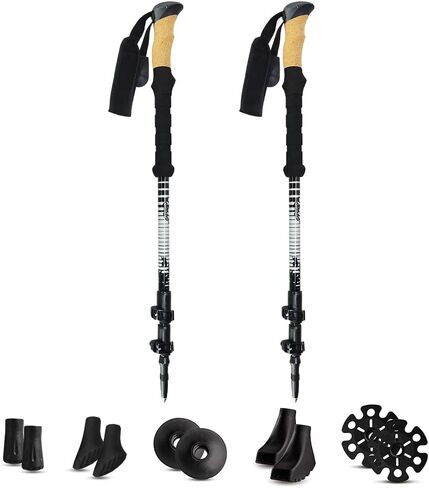 Hiking Poles, HIKERBRO Carbon Fiber Trekking Poles for Hiking with Cork Handle, Ultralight Telescopic Trekking Poles, Adjustable Wrap& Flip Clock, Extended Hiking Sticks for Men Women, 53Inch in Kuwait