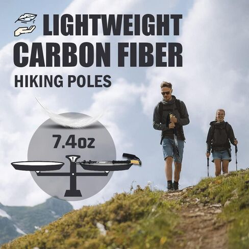 Hiking Poles, HIKERBRO Carbon Fiber Trekking Poles for Hiking with Cork Handle, Ultralight Telescopic Trekking Poles, Adjustable Wrap& Flip Clock, Extended Hiking Sticks for Men Women, 53Inch in Kuwait