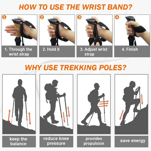 Hiking Poles, HIKERBRO Carbon Fiber Trekking Poles for Hiking with Cork Handle, Ultralight Telescopic Trekking Poles, Adjustable Wrap& Flip Clock, Extended Hiking Sticks for Men Women, 53Inch in Kuwait