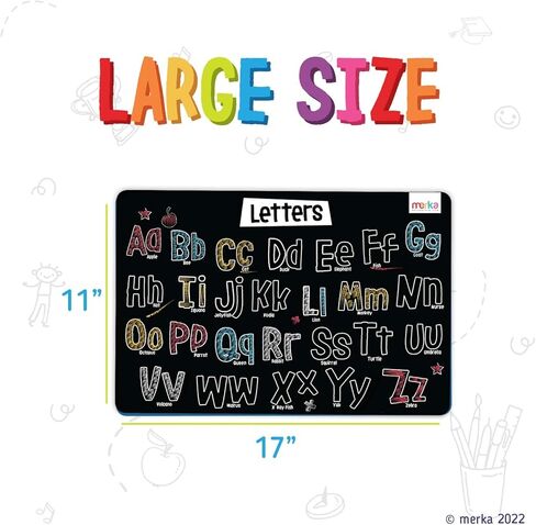 ميركا مفارش تلوين سبورة للاطفال - مجموعة من 4 مفارش قابلة للغسل واعادة الاستخدام مع 4 طباشير ملونة - انشطة تعليمية للاطفال - تتميز بسفن الفضاء ورواد الفضاء والحروف الابجدية in Kuwait