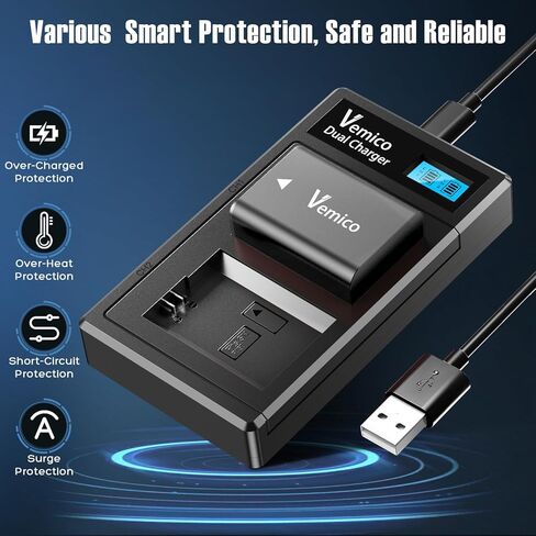 Vemico NP-FW50 Battery Charger Set 2 X 1200mAh Replacement Batteries with LCD Type-C Charger for ZV-E10, Alpha a6500, a6300, a6000, a7, a7s ii, a7s, a5100, a5000, a7r, a7 ii, DSC-RX10 in Kuwait