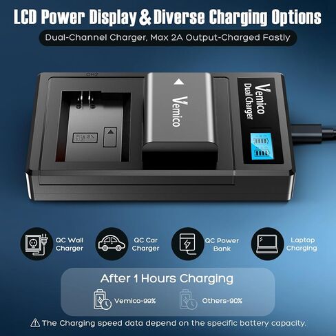 Vemico NP-FW50 Battery Charger Set 2 X 1200mAh Replacement Batteries with LCD Type-C Charger for ZV-E10, Alpha a6500, a6300, a6000, a7, a7s ii, a7s, a5100, a5000, a7r, a7 ii, DSC-RX10 in Kuwait