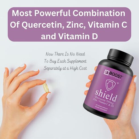 BoostCeuticals Quercetin Zinc Vitamin C Vitamin D – Potent Vegan Pure Zinc Quercetin Formula - Non GMO 120 Capsules 60 Days Supply in Kuwait