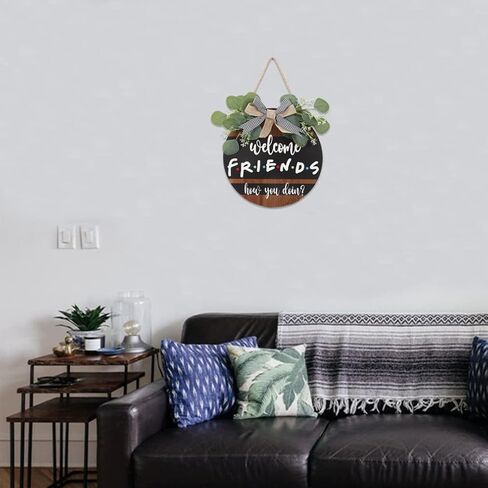 FWIEXA 3D Welcome Friends Wood Sign Plaque (11.4"x11.4"), Rustic Wreath Door Decor with Funny Quote Hanging Sign, Colorful Wall Decoration Friendship Gifts for Friends Family Neighbors in Kuwait